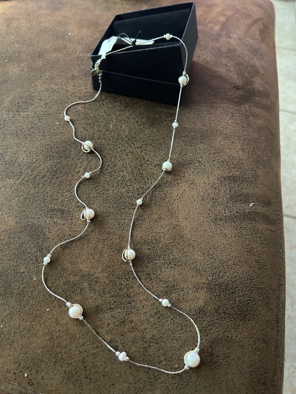 Delicate Pearl Station Silver Necklace - White